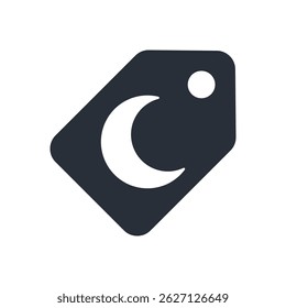 Black tag with white crescent moon in minimalist style.
