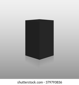 Black tall box with reflection. Ready for your design. Vector illustration, eps 10