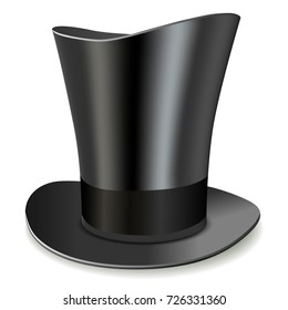 Black tall top hat isolated on white background. Vector illustration.