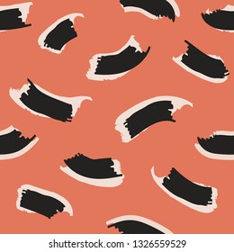 Black and tan animal stripes print on terracotta background. This trendy pattern is inspired by the jungle and  mixes modern brush strokes in a playful way. Great for fashion and accessory brands.