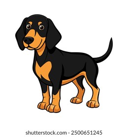 Black and Tan Coonhound Dog breed vector illustration isolated on white background in cartoon style.