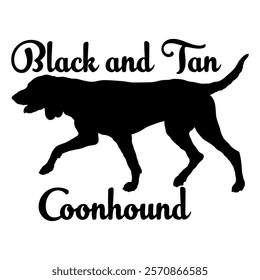 Black and Tan Сoonhound. dog silhouette, dog breeds, logo, vector, silhouette,  animal, illustration, icon, sign, design, black, symbol, pet, love
