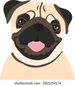 Black and Tan Pug Dog With Tongue Sticking Out Vector Design Artwork Isolated