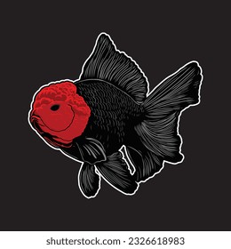 Black Tancho Oranda Goldfish vector logo illustration