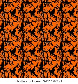 Black tangled abstraction on orange background. Vector seamless pattern abstraction grunge. Background illustration, decorative design for fabric or paper. Ornament modern 