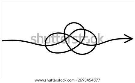 Black tangled line with arrow on white background abstract concept vector