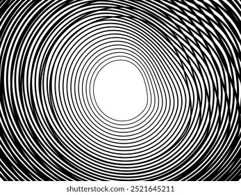 Black tangled thread background. Circular abstract pen stroke vector illustration, on a white background. Tangled scribbles hand drawn doodles. Vector illustration isolated on white background.