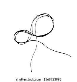 Black tangled threads isolated on white. Infinity sign, thread eight. Black line abstract scrawl sketch. Vector illustration of chaotic doodle shape. EPS 10