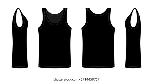 Camiseta sin mangas negra con vista frontal y trasera. El top de cami casual es el patrón perfecto para el uso diario, favorece la figura y agrega un toque femenino con un diseño inspirado en el fitness y el desgaste activo