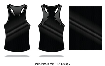 Black Tank Tops With Graphic Line Gradient Pattern at Front and Back Design on White Background.