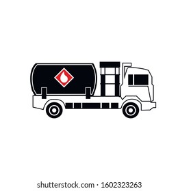 Black Tanker truck icon isolated on white background. Petroleum tanker, petrol truck, cistern, oil trailer. Set icons colorful square buttons. Vector Illustration