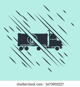 Black Tanker truck icon isolated on green background. Petroleum tanker, petrol truck, cistern, oil trailer. Glitch style. Vector Illustration