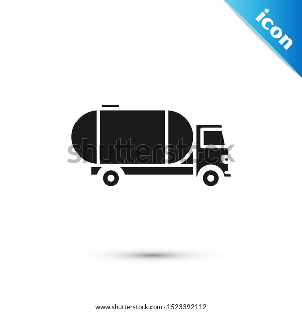 Black Tanker truck icon isolated on white
background. Petroleum tanker, petrol truck, cistern, oil trailer. 
Vector Illustration