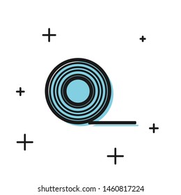 Black Tape icon isolated on white background. Roll of adhesive tape for work and repair. Sticky packing tape. Office tool and stuff.  Vector Illustration