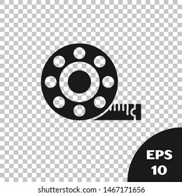 Black Tape measure icon isolated on transparent background. Measuring tape.  Vector Illustration