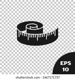 Black Tape measure icon isolated on transparent background. Measuring tape.  Vector Illustration