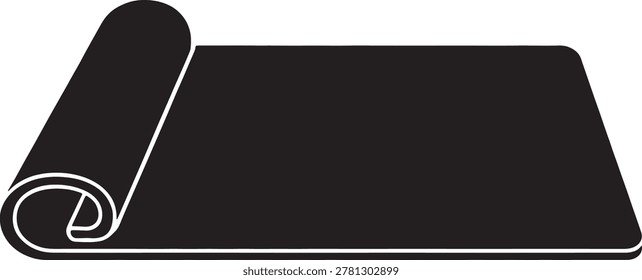A black tape roll partially unrolling into a flat strip on a plain surface.