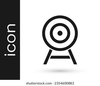 Schwarzes Ziel mit Pfeil-Symbol einzeln auf weißem Hintergrund. Schild an der Tafel. Bogenschiff-Symbol. Dartboard-Schild. Unternehmensziel-Konzept.  Vektorgrafik