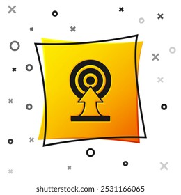 Black Target with arrow icon isolated on white background. Dart board sign. Archery board icon. Dartboard sign. Business goal concept. Yellow square button. Vector