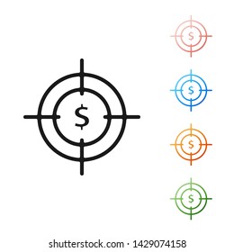 Black Target with dollar symbol icon isolated on white background. Investment target icon. Successful business concept. Cash or Money sign. Set icons colorful. Vector Illustration