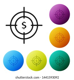 Black Target with dollar symbol icon isolated on white background. Investment target icon. Successful business concept. Cash or Money sign. Set icons colorful circle buttons. Vector Illustration