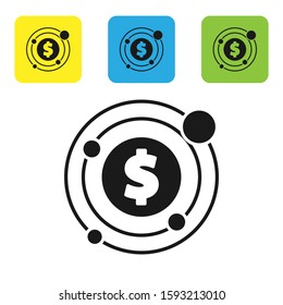 Black Target with dollar symbol icon isolated on white background. Investment target icon. Successful business concept. Cash or Money. Set icons colorful square buttons. Vector Illustration