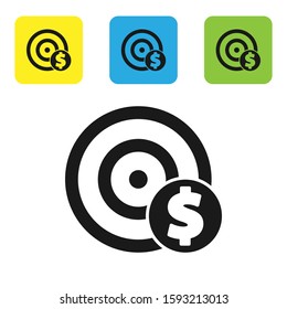 Black Target with dollar symbol icon isolated on white background. Investment target icon. Successful business concept. Cash or Money. Set icons colorful square buttons. Vector Illustration