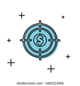Black Target with dollar symbol icon isolated on white background. Investment target icon. Successful business concept. Cash or Money.  Vector Illustration
