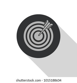 Black target icon with an arrow hit the center. Vector illustration in flat design isolated on white background.