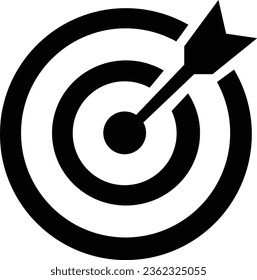 black Target icon. Dartboard with arrow. Marketing strategy sign. Goal achievement symbol. Target Icon in trendy editable stroke style isolated on transparent background.