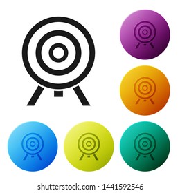 Black Target icon isolated on white background. Dart board sign. Archery board icon. Dartboard sign. Business goal concept. Set icons colorful circle buttons. Vector Illustration