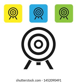 Black Target icon isolated on white background. Dart board sign. Archery board icon. Dartboard sign. Business goal concept. Set icons colorful square buttons. Vector Illustration