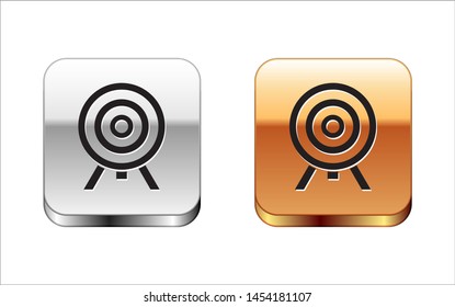 Black Target icon isolated on white background. Dart board sign. Archery board icon. Dartboard sign. Business goal concept. Silver-gold square button. Vector Illustration