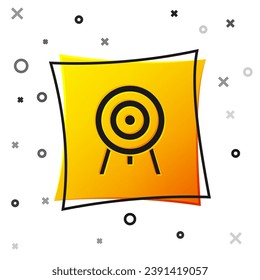 Black Target icon isolated on white background. Dart board sign. Archery board icon. Dartboard sign. Business goal concept. Yellow square button. Vector