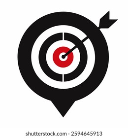 Black target icon with pin on white background.