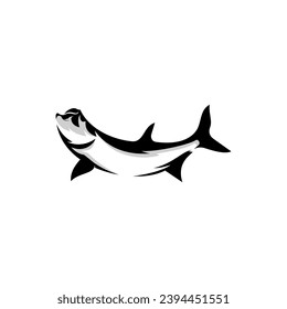 Black Tarpon Fish White Background Logo Design Outline Animal Ocean Sea Water Logo