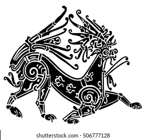 Black tattoo of the animal epic. Celtic symbolism and mythology. Lion in the Celtic style.