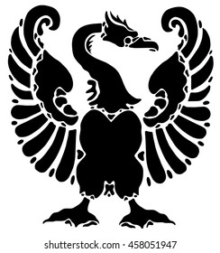 Black tattoo of an eagle on white background. Victorian style, vintage. Emblem, symbol. Heraldic symbol, the nobility.