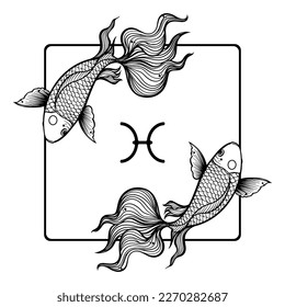 Black tattoo koi fish on white background