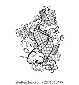 Black tattoo koi fish on white background