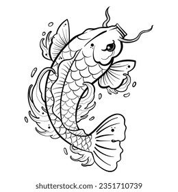 Black tattoo koi fish on white background