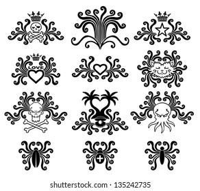 Black tattoo set. Abstract style. Vector illustration.