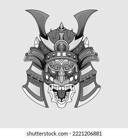 Black tattoos Samurai mask Oni Devil Japanese Traditional warrior helmet illustration. Military and history concept for symbols and emblems templates Suitable for tattoos
