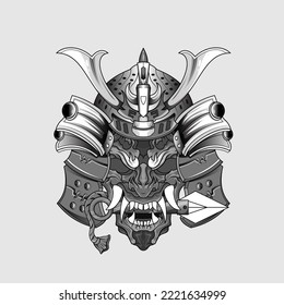 Black tattoos Samurai mask Oni Devil Japanese Traditional warrior helmet illustration. Military and history concept for symbols and emblems templates Suitable for tattoos