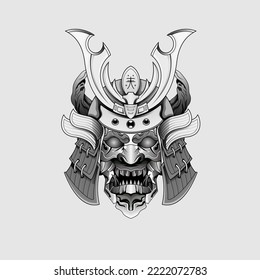 Black tattoos Samurai mask Oni Devil Japanese Traditional warrior helmet illustration. Military and history concept for symbols and emblems templates Suitable for tattoos