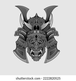 Black tattoos Samurai mask Oni Devil Japanese Traditional warrior helmet illustration. Military and history concept for symbols and emblems templates Suitable for tattoos