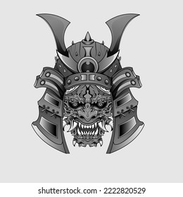 Black tattoos Samurai mask Oni Devil Japanese Traditional warrior helmet illustration. Military and history concept for symbols and emblems templates Suitable for tattoos