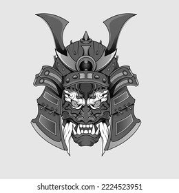 Black tattoos Samurai mask Oni Devil Japanese Traditional warrior helmet illustration. Military and history concept for symbols and emblems templates Suitable for tattoos