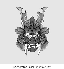 Black tattoos Samurai mask Oni Devil Japanese Traditional warrior helmet illustration. Military and history concept for symbols and emblems templates Suitable for tattoos