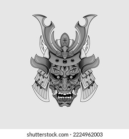 Black tattoos Samurai mask Oni Devil Japanese Traditional warrior helmet illustration. Military and history concept for symbols and emblems templates Suitable for tattoos